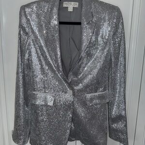 Rachel Zoe Metallic Silver Sequin Blazer Jacket